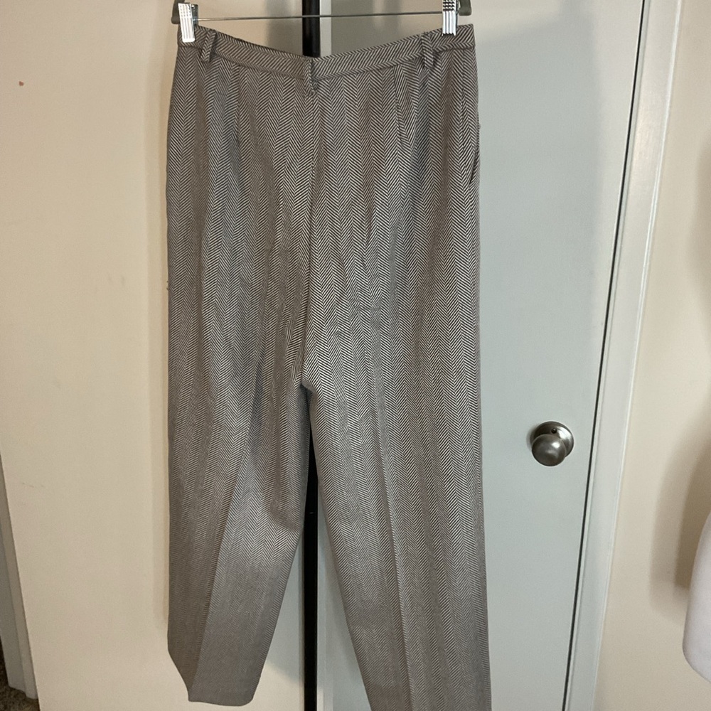Valerie Stevens Taupe Herringbone Wool Pants 12 High Rise Wide Leg Trousers Vtg - Picture 5 of 8